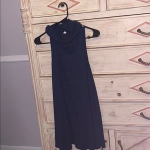 Navy blue sleeveless turtleneck sweater dress